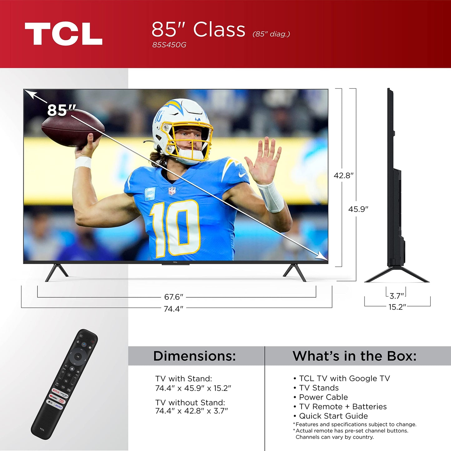 TCL Smart TV LED Class S4 4K de 50 pulgadas con Google (50S450G, modelo 2023), Dolby Vision, HDR Pro, Atmos, asistente remoto por voz incorporado, Works Alexa, transmisión de televisión UHD