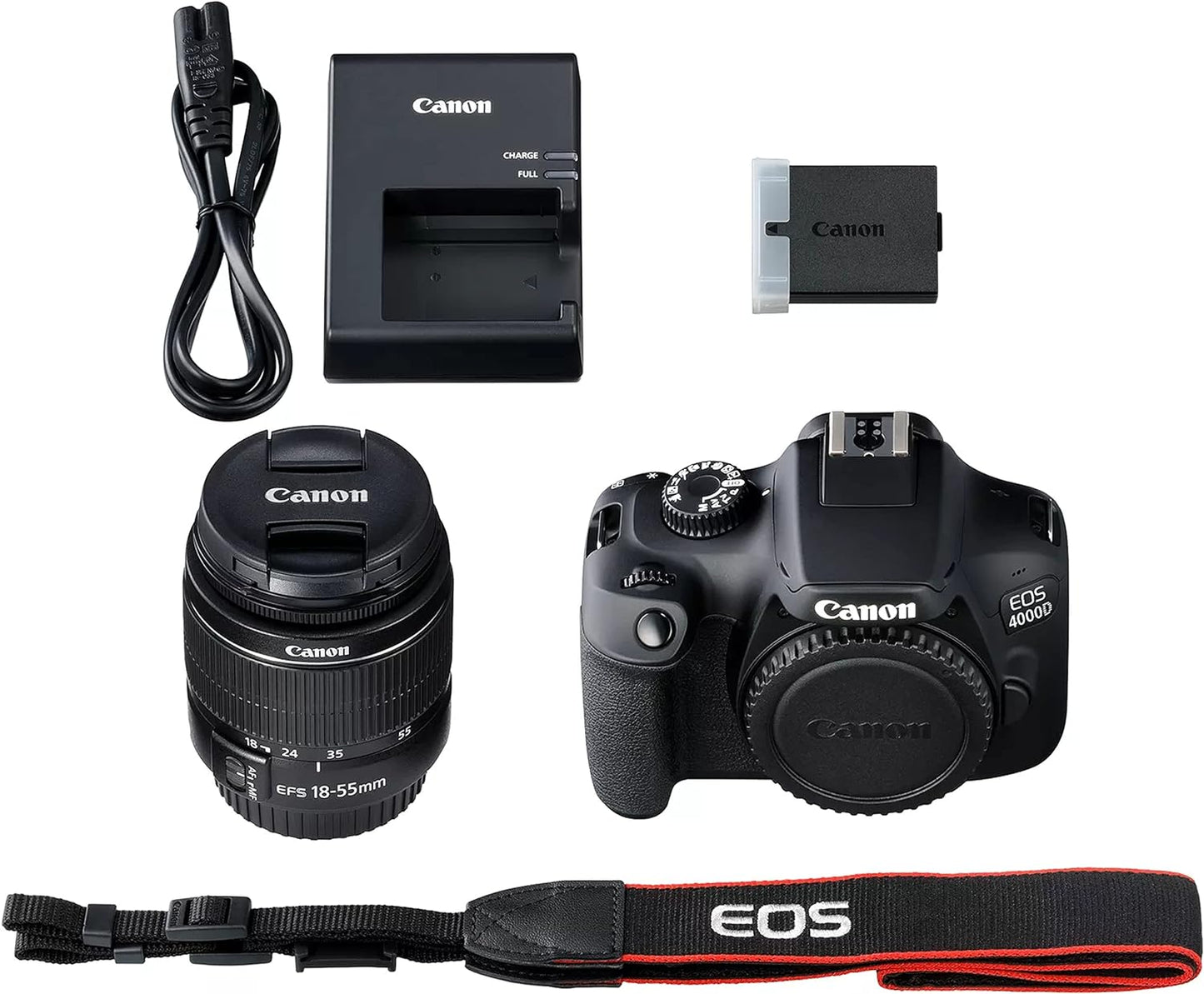 Canon EOS 4000D / Rebel T100 Appareil photo reflex numérique avec objectif zoom EF-S 18-55 mm F/3.5-5.6 + mémoire 64 Go, filtres, étui, trépied, flash et plus (lot de 34 pièces) (renouvelé) 