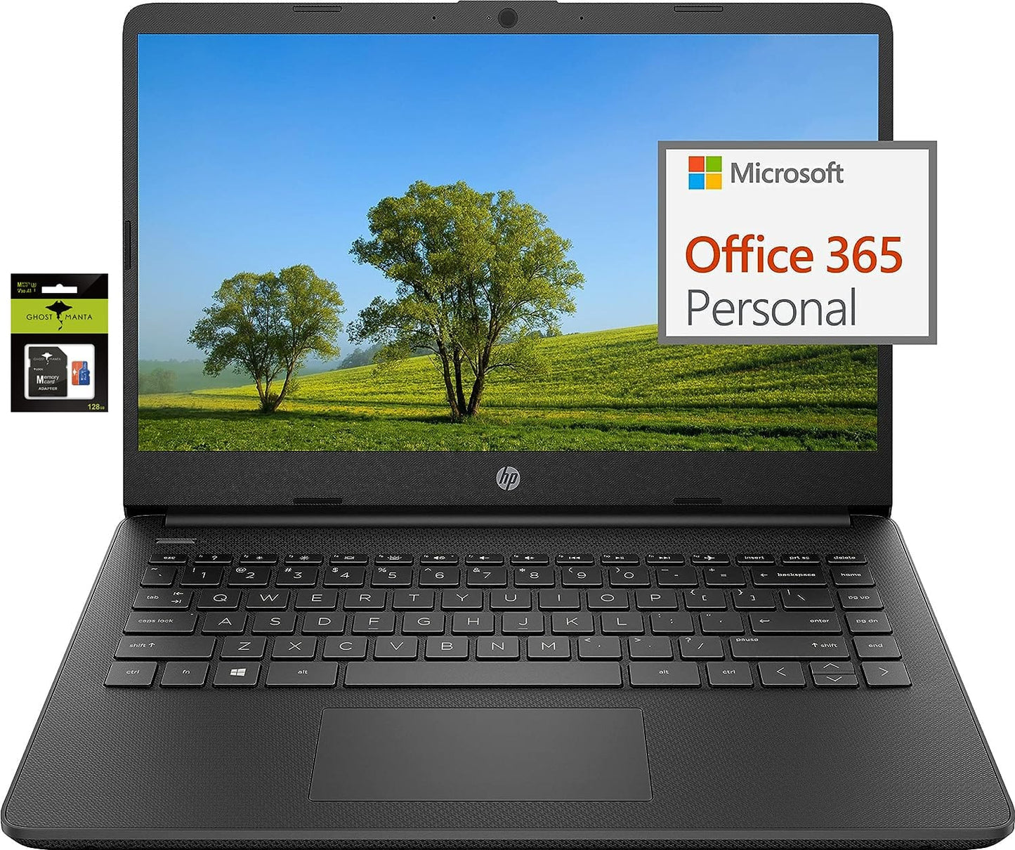 HP más nuevo portátil ultraligero de 14" para estudiantes y empresas, Intel Quad-Core N4120, 8 GB de RAM, 192 GB de almacenamiento (64 GB eMMC+128 GB Micro SD), 1 año de Office 365, cámara web, HDMI, WiFi, USB-A y C, Win 11 S 