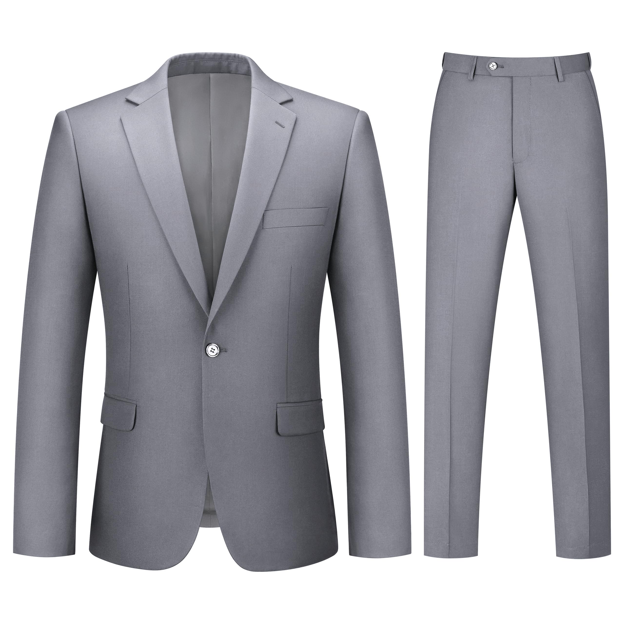 Mens Suit 2 Piece Suits for Men One Button Slim Fit Solid Jacket & Pant Tuxedo Set Business Wedding Party