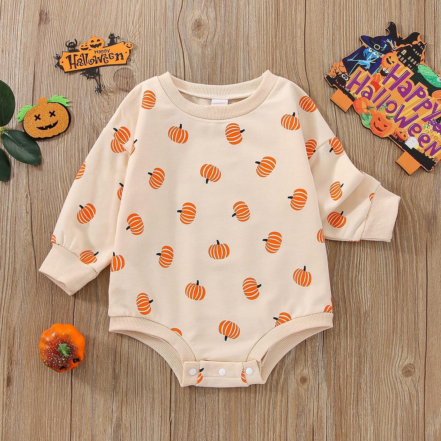 FYBITBO Halloween Baby Girl Boy Clothes Pumpkin Romper Sweatshirt Onesie Long Sleeve Bodysuit Top Fall Winter Outfit Xpress