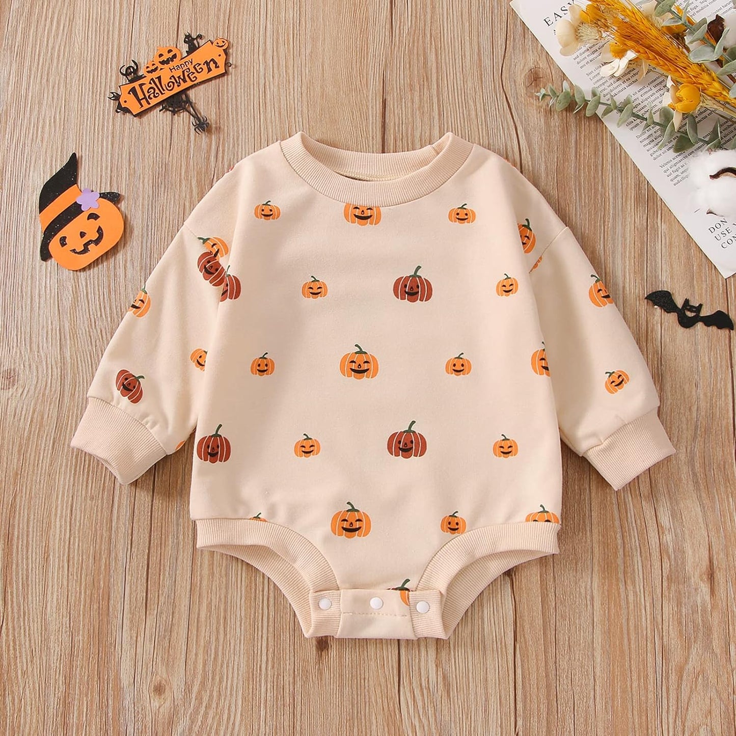 FYBITBO Halloween Baby Girl Boy Clothes Pumpkin Romper Sweatshirt Onesie Long Sleeve Bodysuit Top Fall Winter Outfit Xpress