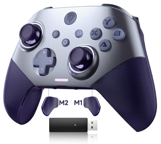 EasySMX Controlador inalámbrico para PC con disparadores Hall, joysticks Hall, controlador Bluetooth para PC, Switch y Steam, Android TV, Android Mobile y iPhone/iPad - Incluye una placa frontal intercambiable blanca 