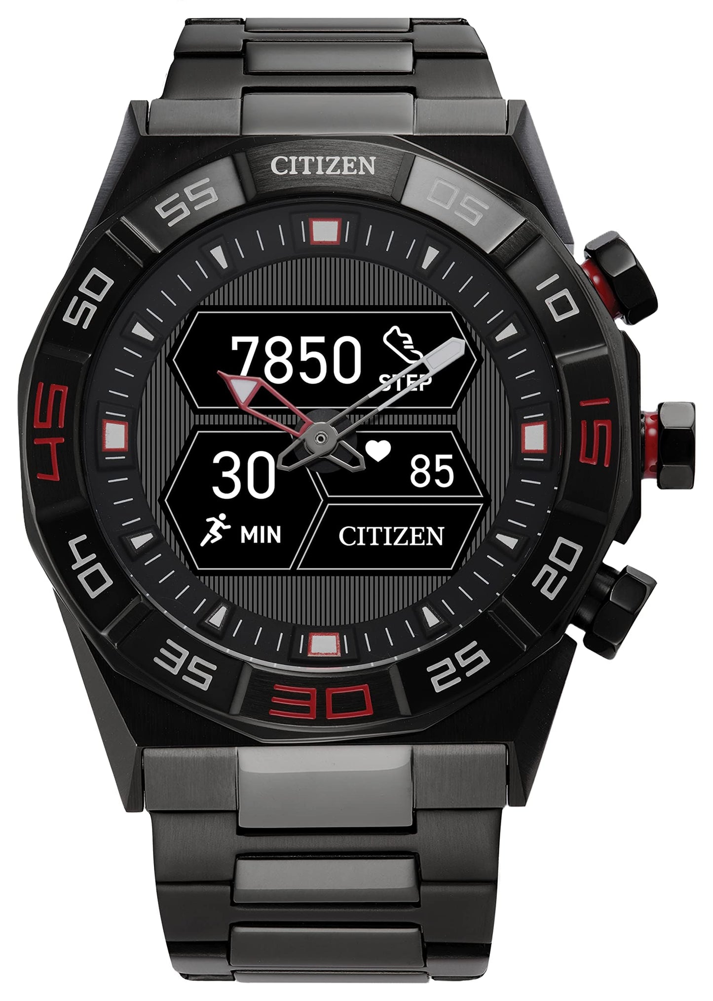 Montre intelligente hybride Citizen CZ Smart PQ2 avec application YouQ Wellness dotée de l'IA IBM Watson® et de la recherche de la NASA, écran personnalisable en noir et blanc, Bluetooth, RH, suivi d'activité, autonomie de 18 jours 