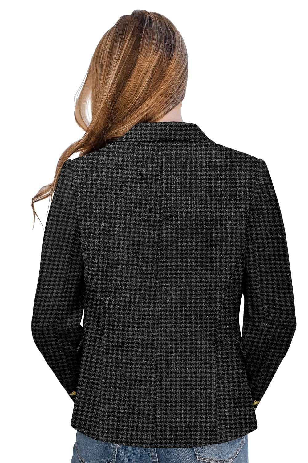 CRAZY GRID Womens Casual Blazer Jacket Gold Button Long Sleeve Work 0ffice Blazer Lapel Open Front Jacket