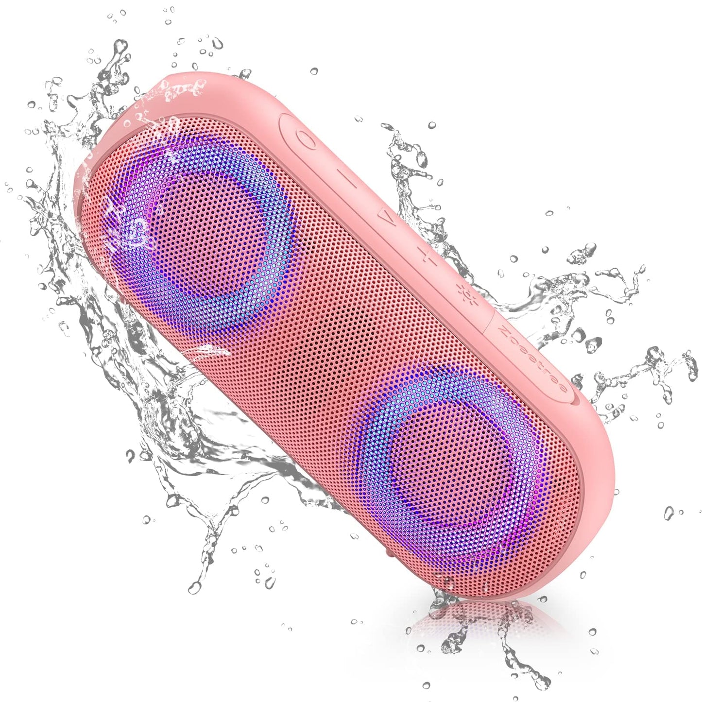 Altavoces Bluetooth con luz, Bluetooth inalámbrico portátil de 30 W (rango de 100 pies), sonido estéreo fuerte, altavoces de ducha impermeables IPX7, luces rítmicas multicolores RGB, tiempo de reproducción de 1000 minutos para interiores y exteriores 