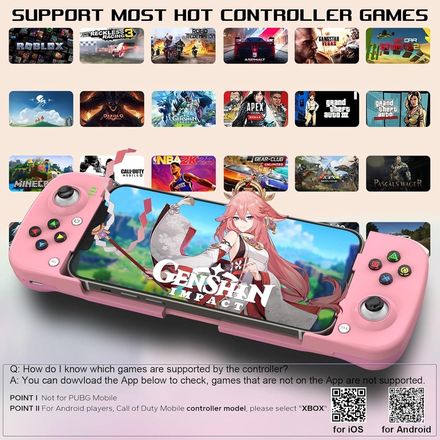 Megadream Manette de jeu mobile pour iPhone iOS Android PC : fonctionne avec iPhone 15/14/13/12/11/X, iPad, Samsung Galaxy, TCL, tablette, Call of Duty, Black Desert Mobile – Jouez directement (gris) 