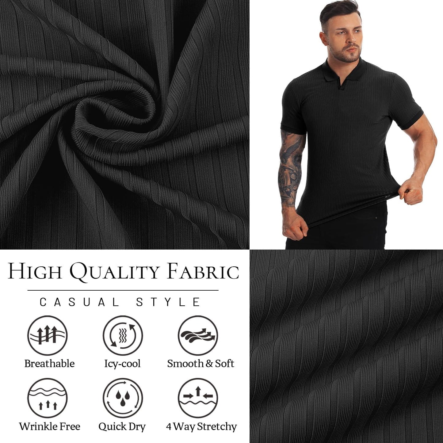 Muscle Polo Shirts for Men Slim Fit Short Sleeve Golf Shirts Men Dry Fit Shirts Casual Stylish Clothes