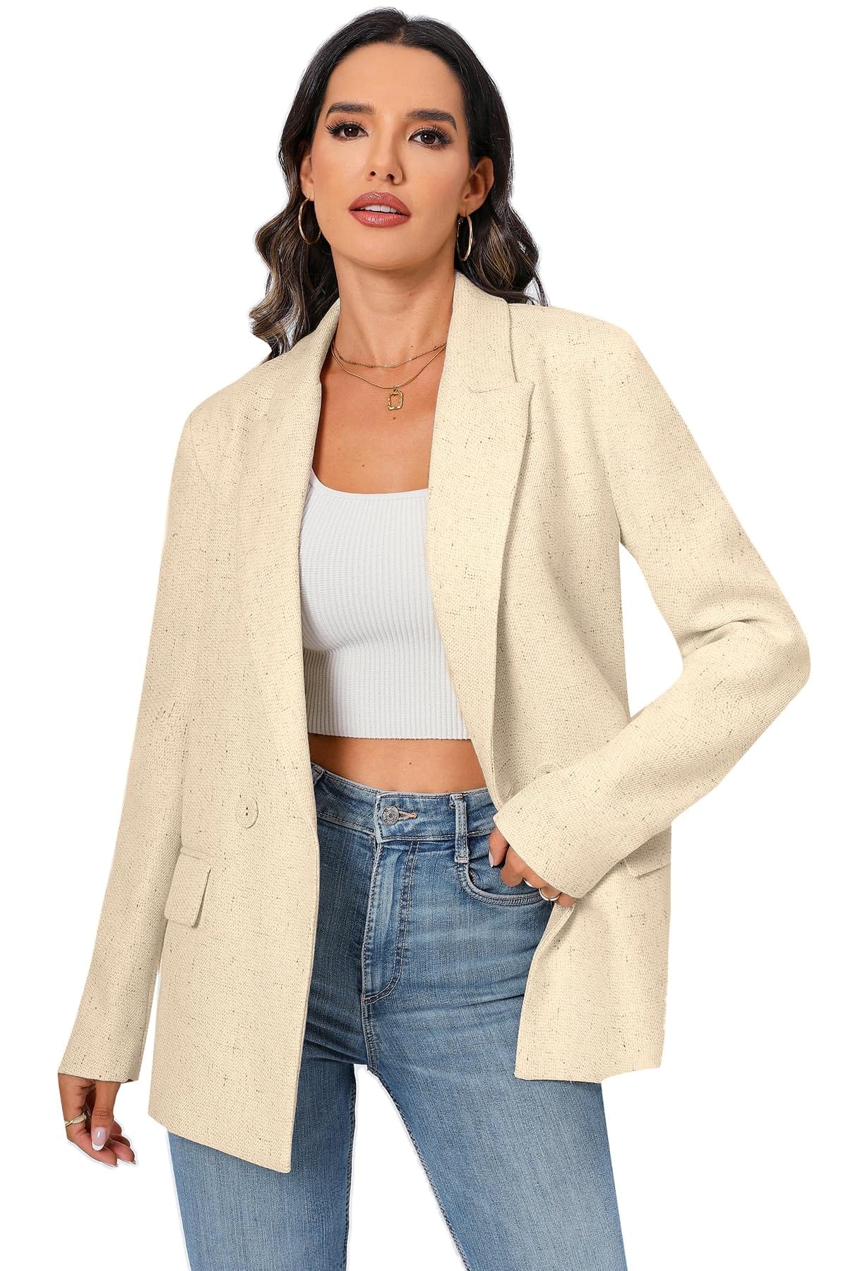 Blazer de costume surdimensionné à double boutonnage pour femme, veste à manches longues, style petit ami décontracté, blazer de travail et de bureau avec poches