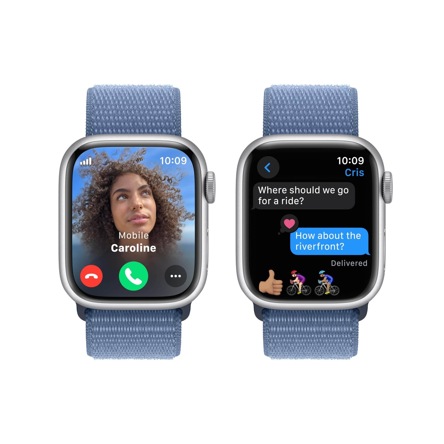 Reloj inteligente Apple Watch Series 9 [GPS + Cellular 45 mm] con caja de aluminio plateada y correa deportiva azul invierno. Monitor de actividad física, aplicaciones de ECG, pantalla Retina siempre activa, carbono neutro 