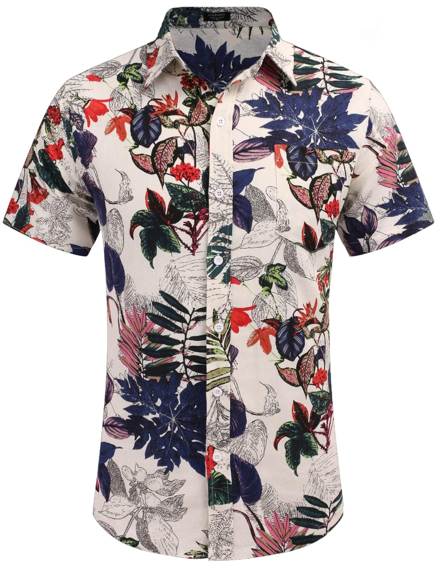 COOFANDY Men's Linen Shirts Casual Button Down Short Sleeve Summer Beach Shirt Hawaiian Vacation Shirts