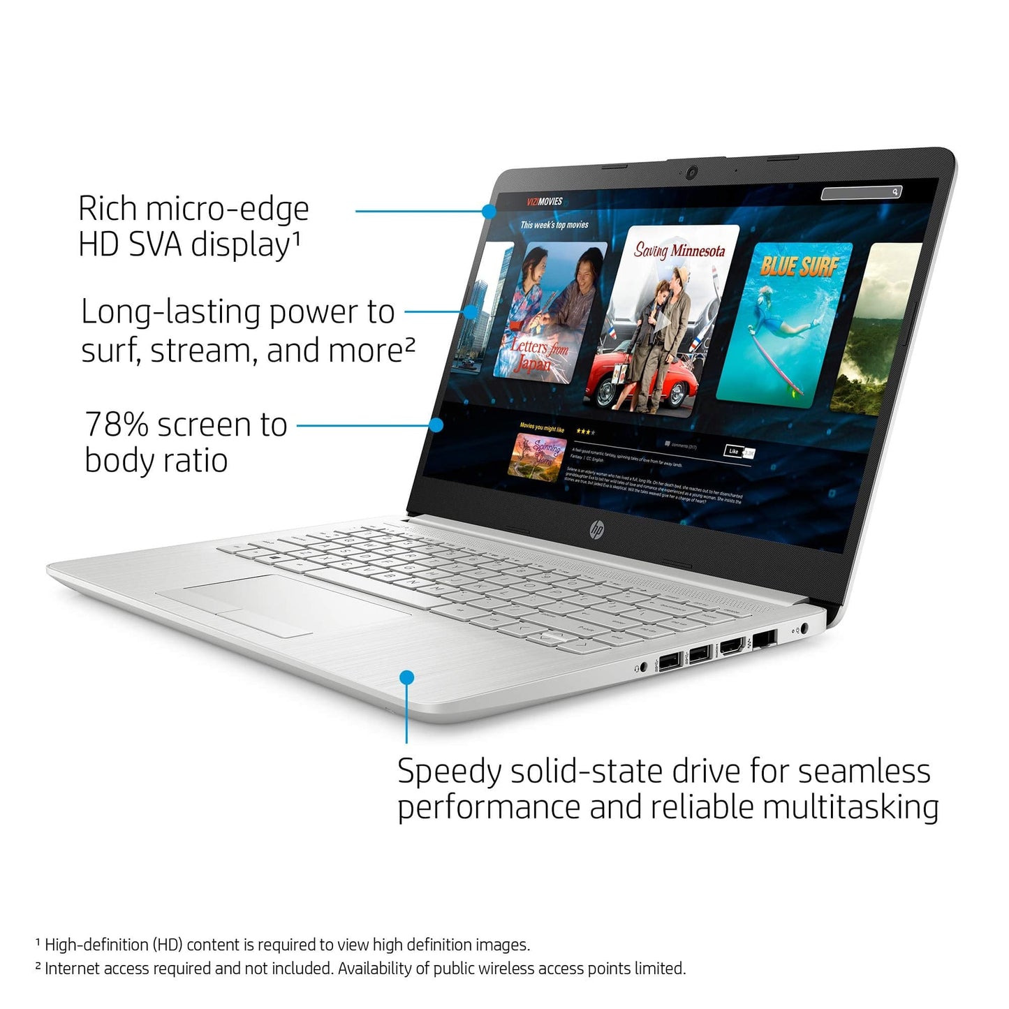 HP 14 Laptop, Intel Celeron N4020, 4 GB RAM, 64 GB Storage, 14-inch Micro-edge HD Display, Windows 11 Home, Thin & Portable, 4K Graphics, One Year of Microsoft 365 (14-dq0040nr, Snowflake White)