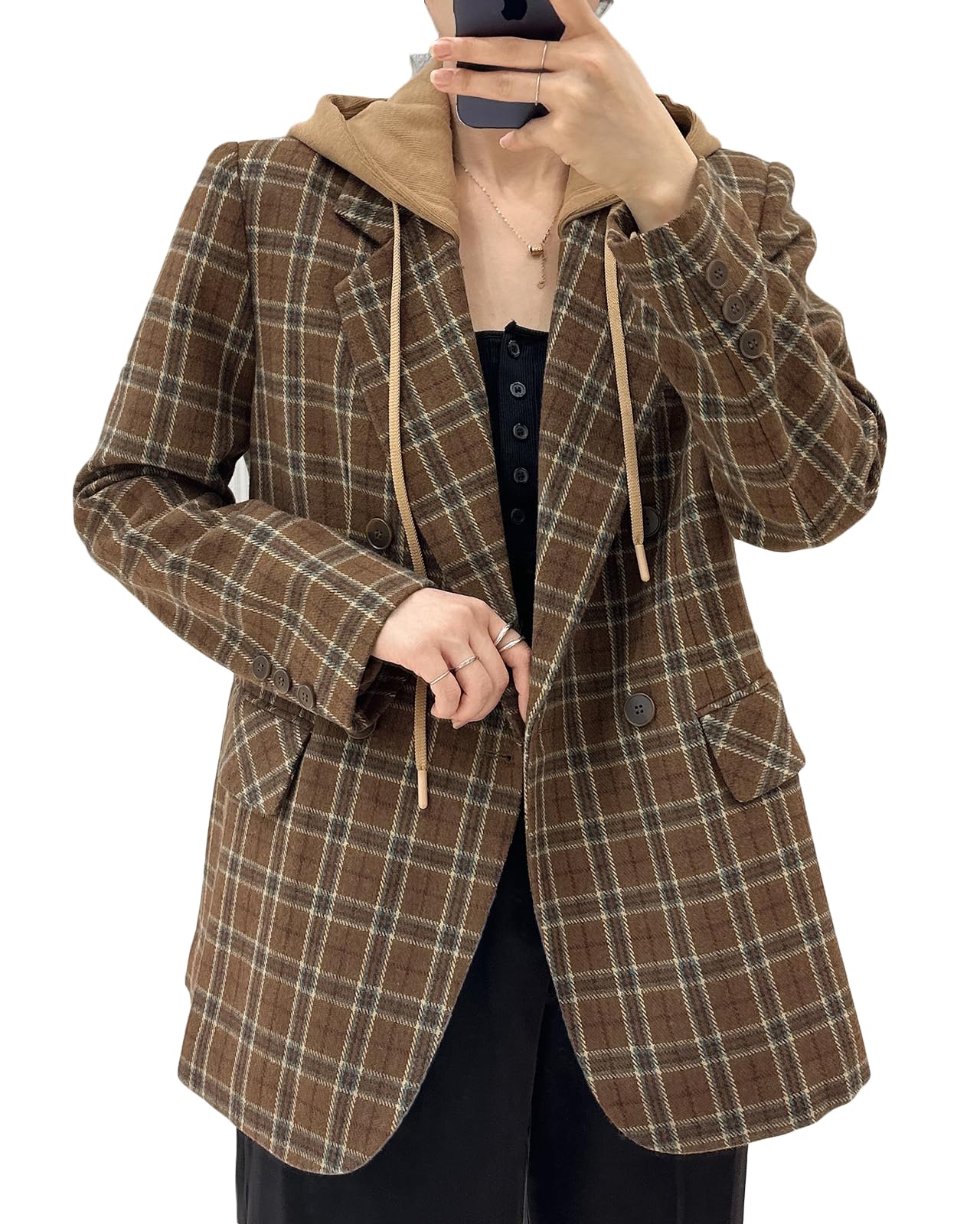 Mina – veste blazer surdimensionnée pour femmes, à capuche, nouvelle collection 2024, quatre saisons, grande taille, décontractée, ouverte sur le devant, costume de travail (XS-XXL) 