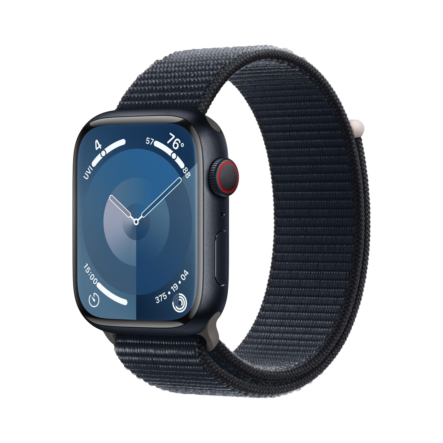 Reloj inteligente Apple Watch Series 9 [GPS + Cellular 45 mm] con caja de aluminio plateada y correa deportiva azul invierno. Monitor de actividad física, aplicaciones de ECG, pantalla Retina siempre activa, carbono neutro 