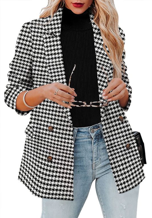 CRAZY GRID Womens Casual Blazer Jacket Long Sleeve Open Front Work Office Blazer Lapel Button Jacket