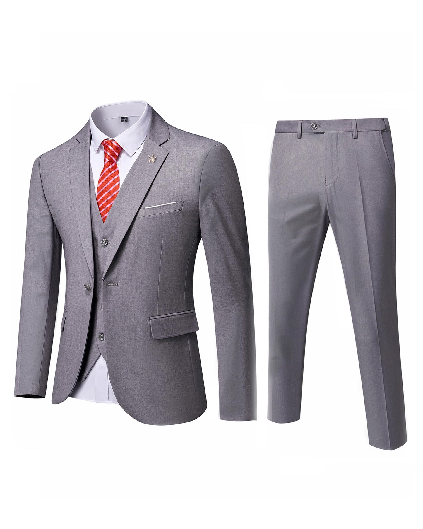 MYS Men's 3 Piece Slim Fit Suit Set, One Button Solid Jacket Vest Pants with Tie