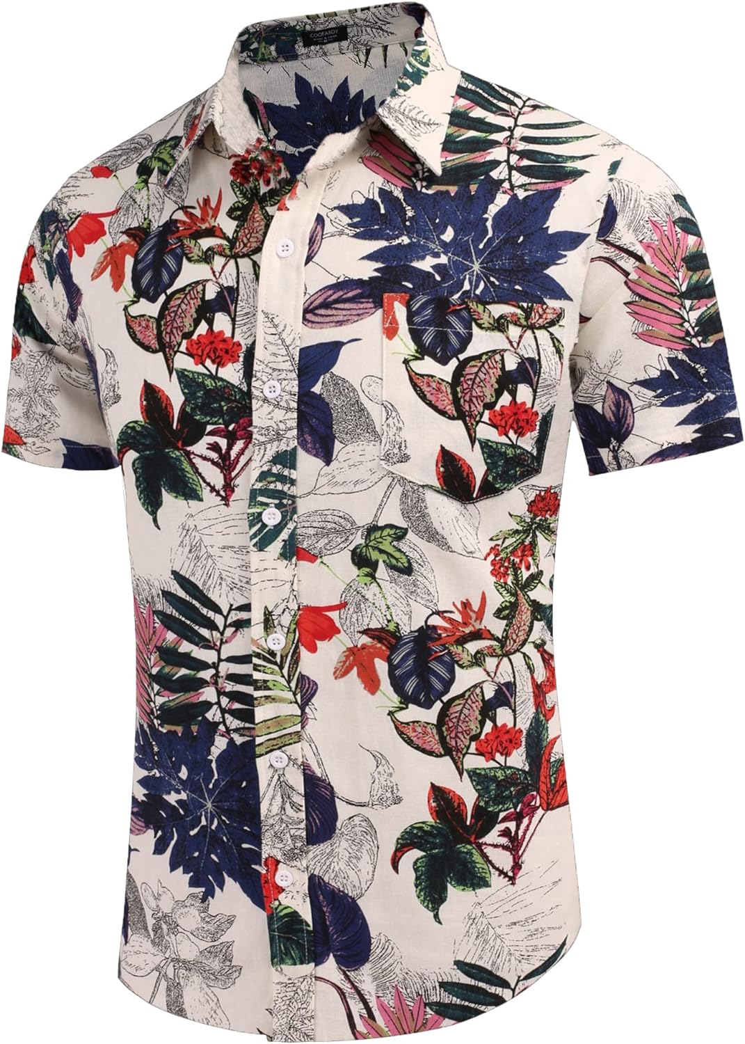 COOFANDY Men's Linen Shirts Casual Button Down Short Sleeve Summer Beach Shirt Hawaiian Vacation Shirts