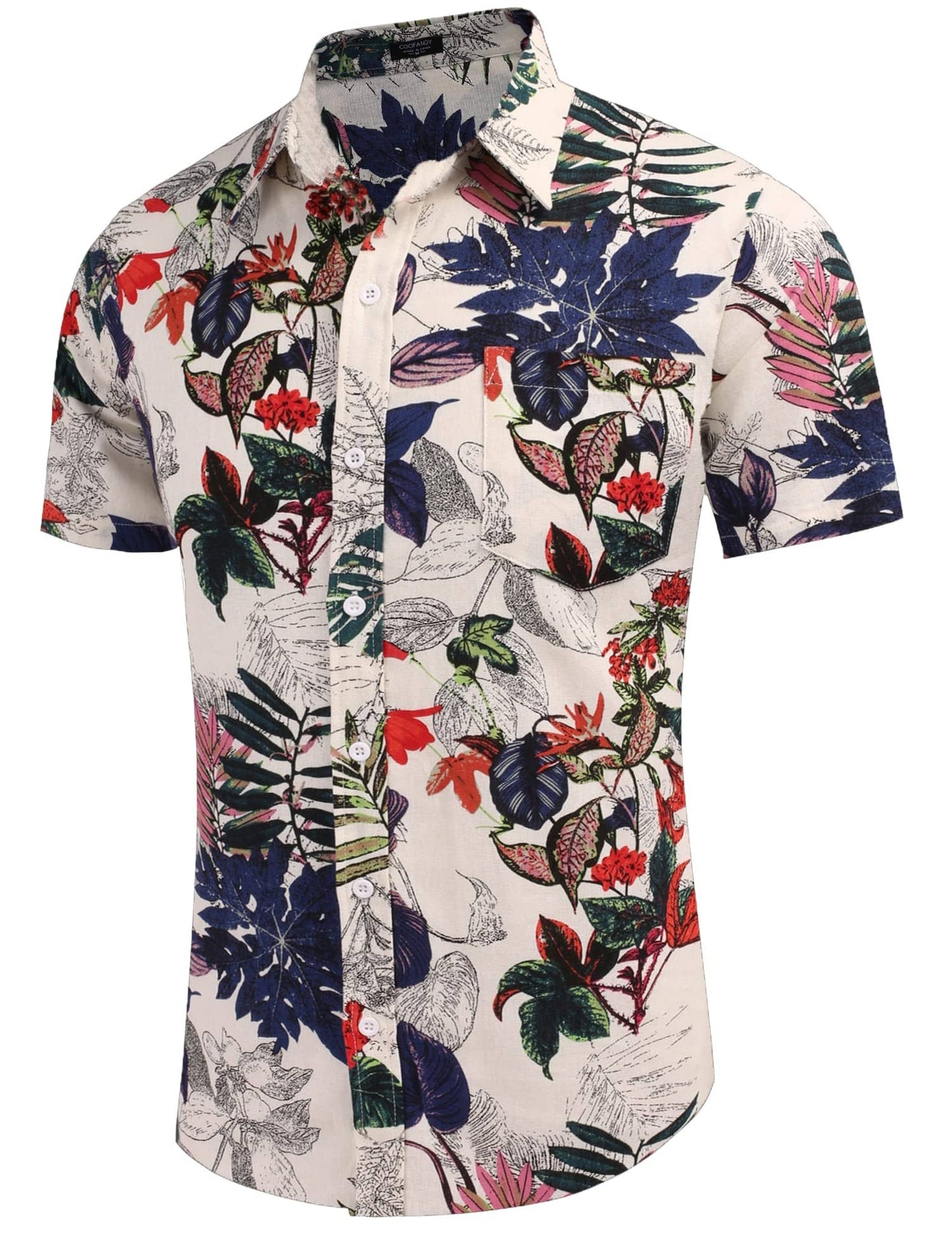 COOFANDY Men's Linen Shirts Casual Button Down Short Sleeve Summer Beach Shirt Hawaiian Vacation Shirts