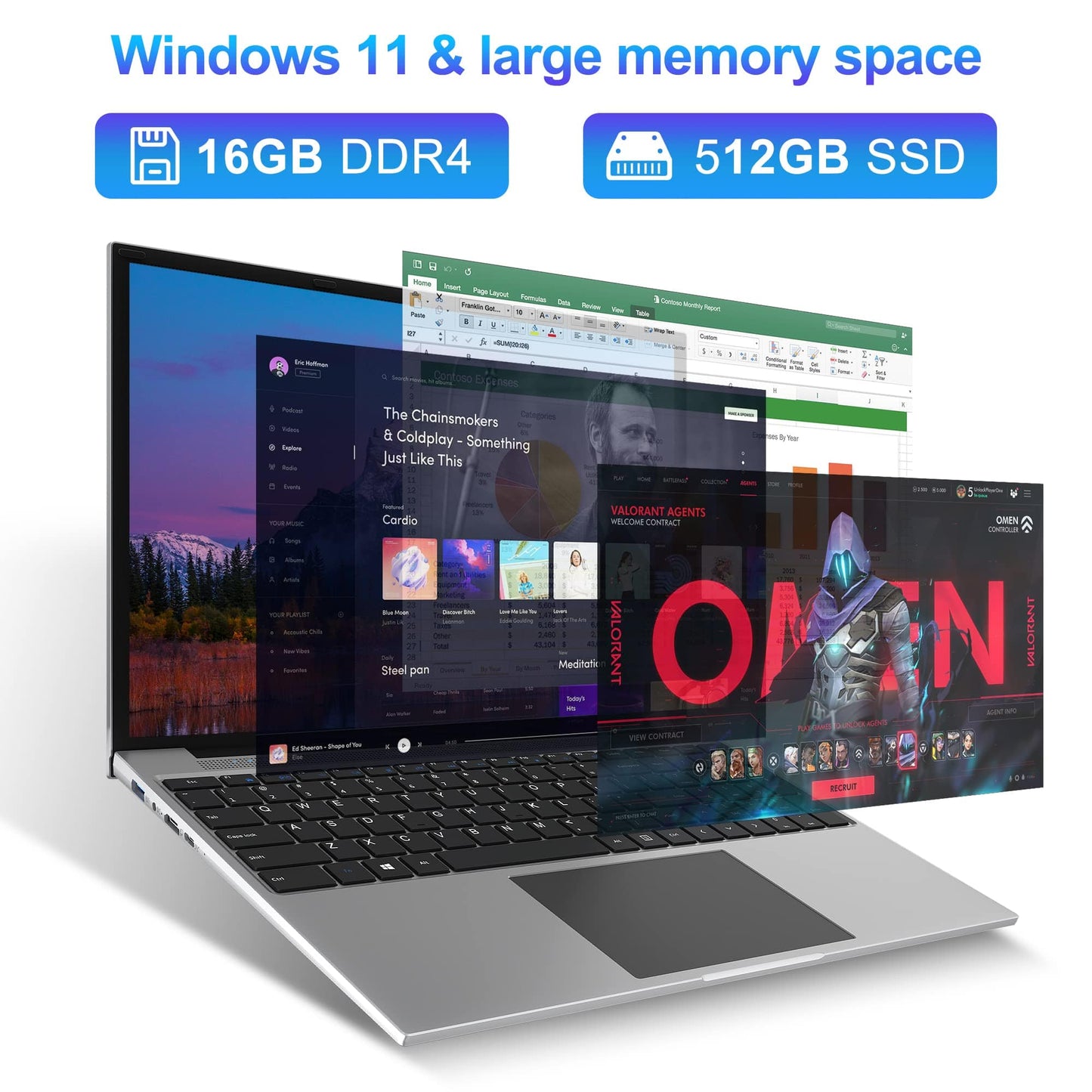 jumper Laptop, Laptops Computer with Intel N100 CPU(Up to 3.4GHz), 16GB DDR5 512GB SSD, 16" FHD IPS Display, 1920x1200, Cooling System, 38WH Battery, 4 Stereo Speakers, Intel UHD Graphics, HDMI.