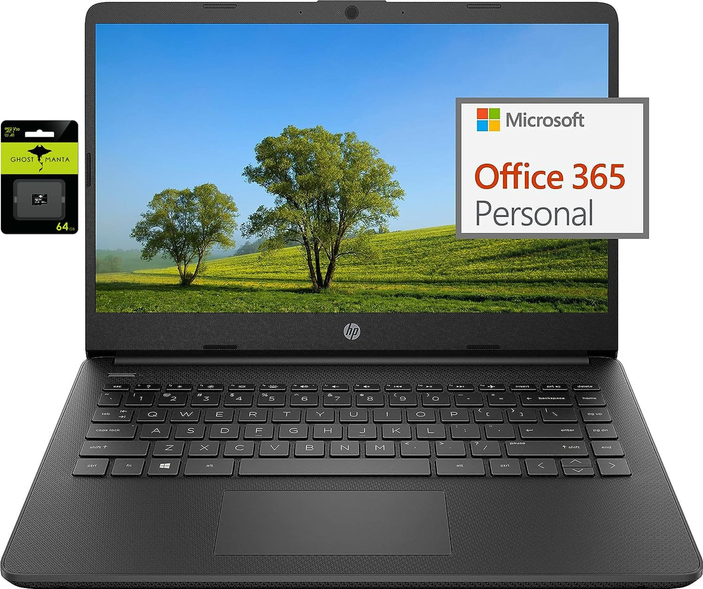 HP más nuevo portátil ultraligero de 14" para estudiantes y empresas, Intel Quad-Core N4120, 8 GB de RAM, 192 GB de almacenamiento (64 GB eMMC+128 GB Micro SD), 1 año de Office 365, cámara web, HDMI, WiFi, USB-A y C, Win 11 S 