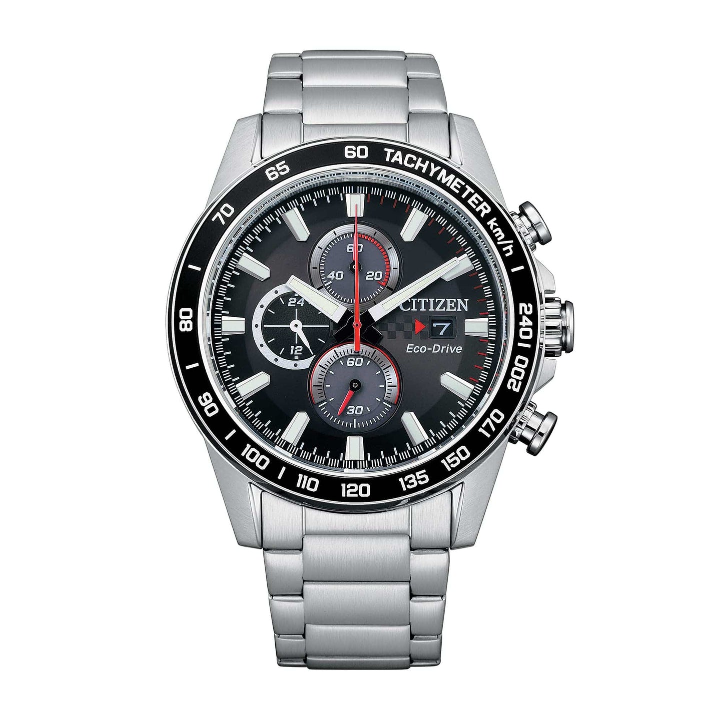 Citizen Montre de sport décontractée pour homme Brycen Eco-Drive chronographe en acier inoxydable, heure 12/24 heures, date, tachymètre, résistant à l'eau 100 mètres, cristal minéral sphérique, week-end