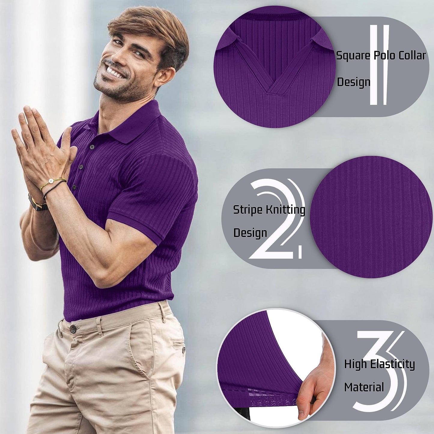 Muscle Polo Shirts for Men Slim Fit Short Sleeve Golf Shirts Men Dry Fit Shirts Casual Stylish Clothes