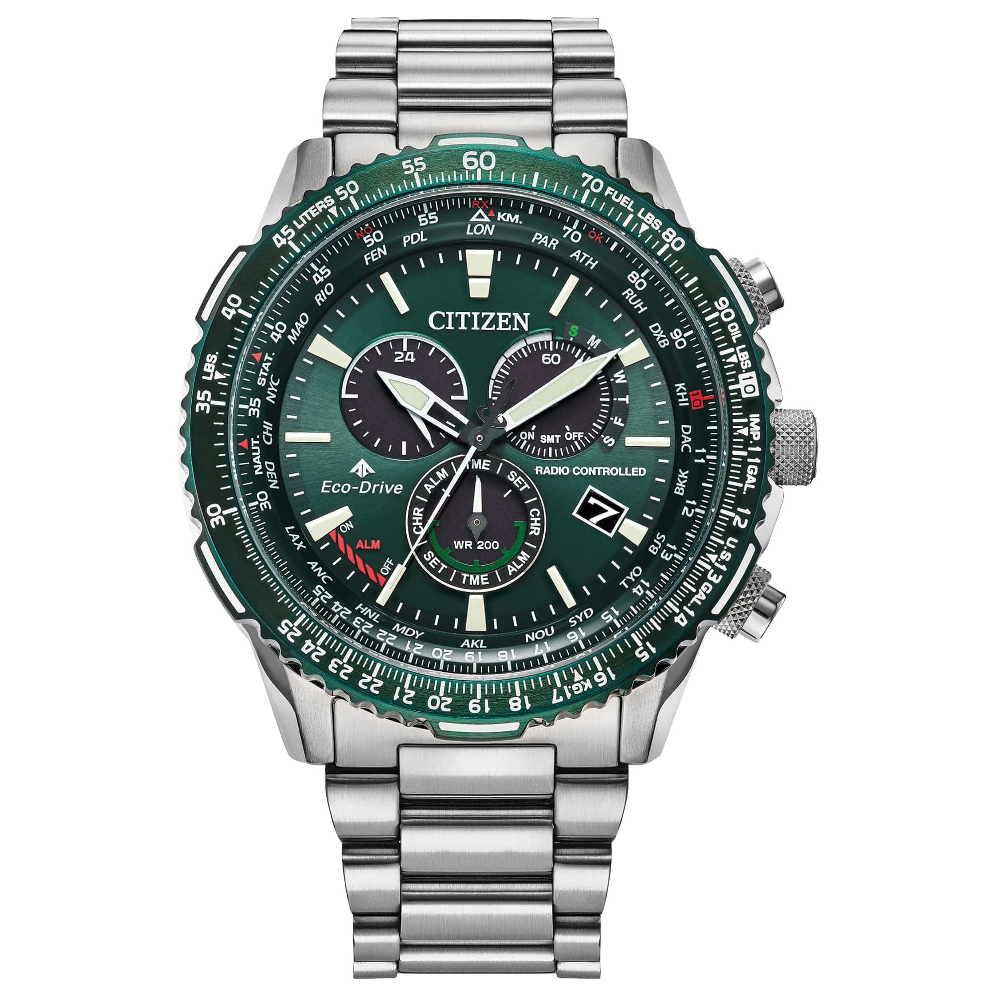 Citizen Montre chronographe Promaster Air Eco-Drive Pilot pour homme, technologie de chronométrage atomique, heure 12/24 heures, indicateur de réserve de marche, aiguilles et marqueurs lumineux, verre saphir 