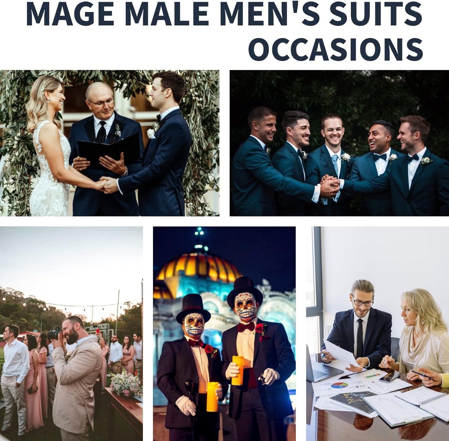 MAGE MALE Men's 2 Piece Suit One Button Slim Fit Formal Wedding Prom Tuxedo Suits Blazer Pants with Bow Tie Set