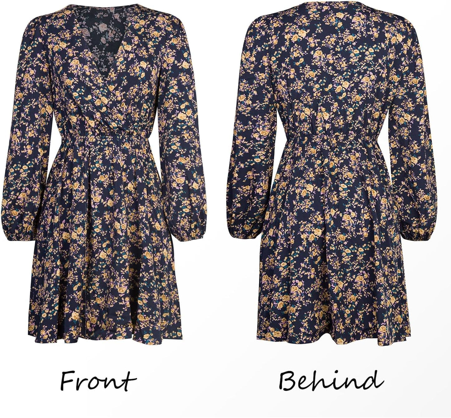 CUPSHE Womens V Neck Floral Mini Dress Long Sleeve A Line Surplice Xpress