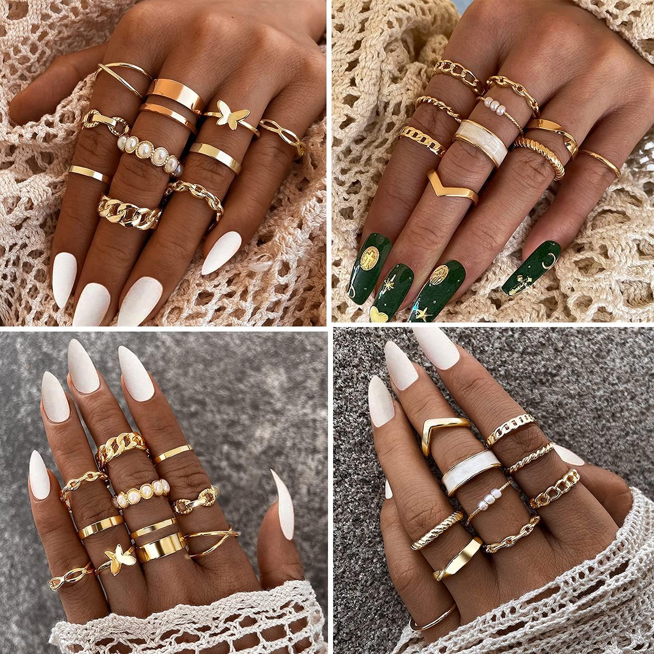 iF YOU 30 Pcs Gold Knuckle Rings Set for Women Girls, Boho Butterfly Snake Stackable Finger Rings, Silver Midi Rings Pack Xpress