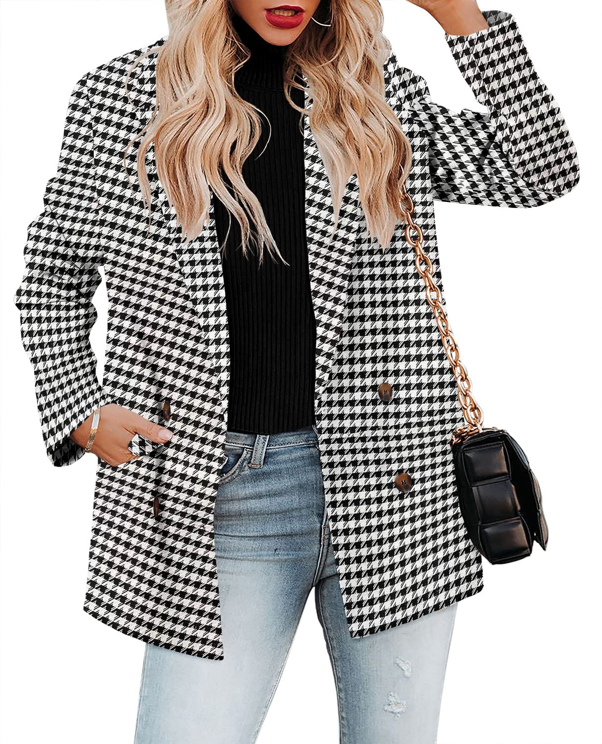 CRAZY GRID Womens Casual Blazer Jacket Long Sleeve Open Front Work Office Blazer Lapel Button Jacket