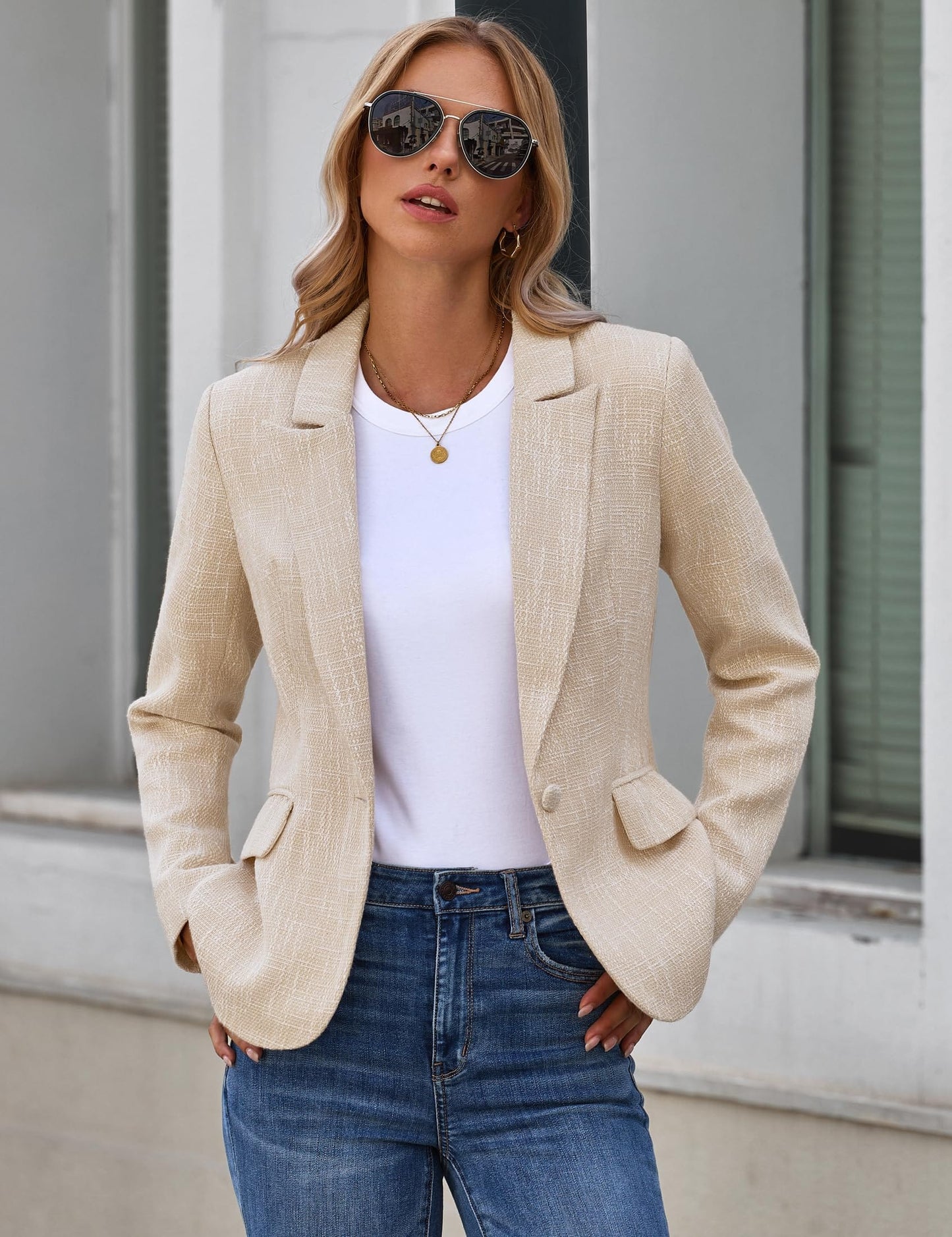 luvamia Tweed Blazers for Women Business Casual Dressy Blazer Jacket Work Suits Office Professional Outfits Long Sleeve