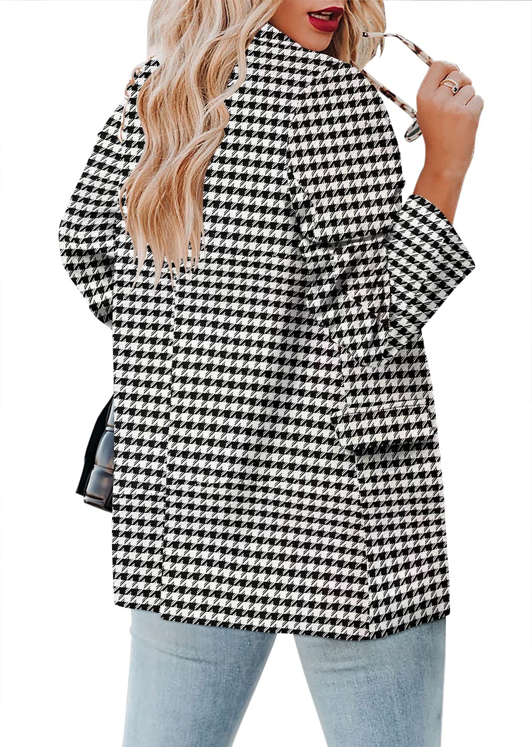 CRAZY GRID Chaqueta casual para mujer, de manga larga, con frente abierto, para trabajo, oficina, chaqueta con botones de solapa