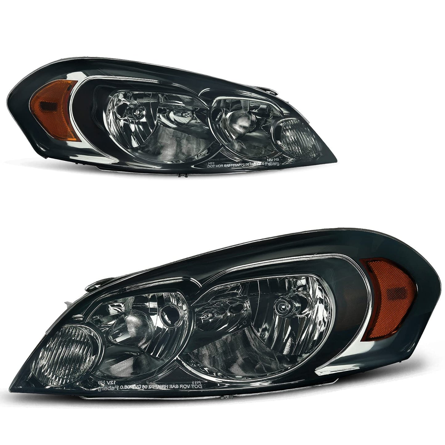 AUTOSAVER88 Conjunto de faros delanteros compatible con Chevy Impala 06 07 Chevy Monte Carlo 2006-2013, luz de conducción de repuesto, carcasa cromada, reflector ámbar, lente transparente 