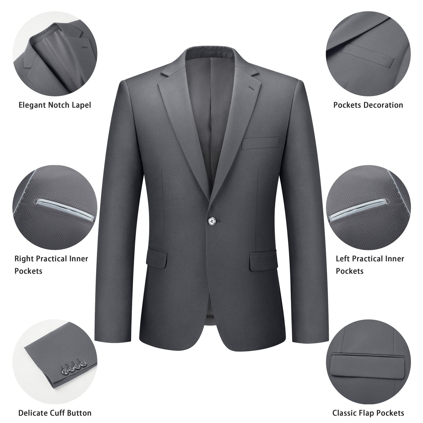 Mens Suit 2 Piece Suits for Men One Button Slim Fit Solid Jacket & Pant Tuxedo Set Business Wedding Party