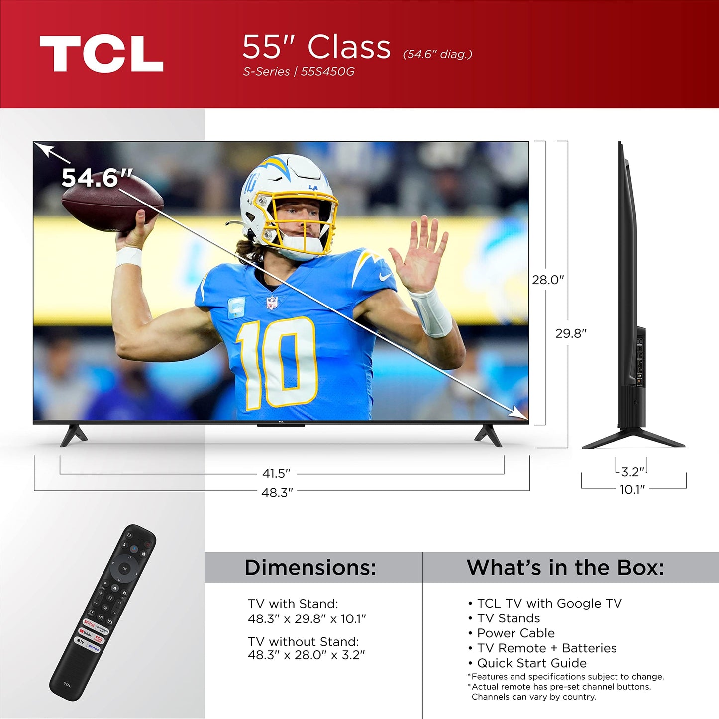 Téléviseur intelligent LED TCL 50 pouces classe S4 4K avec Google (50S450G, modèle 2023), Dolby Vision, HDR Pro, Atmos, assistant à distance vocale intégré, fonctionne avec Alexa, télévision UHD en streaming