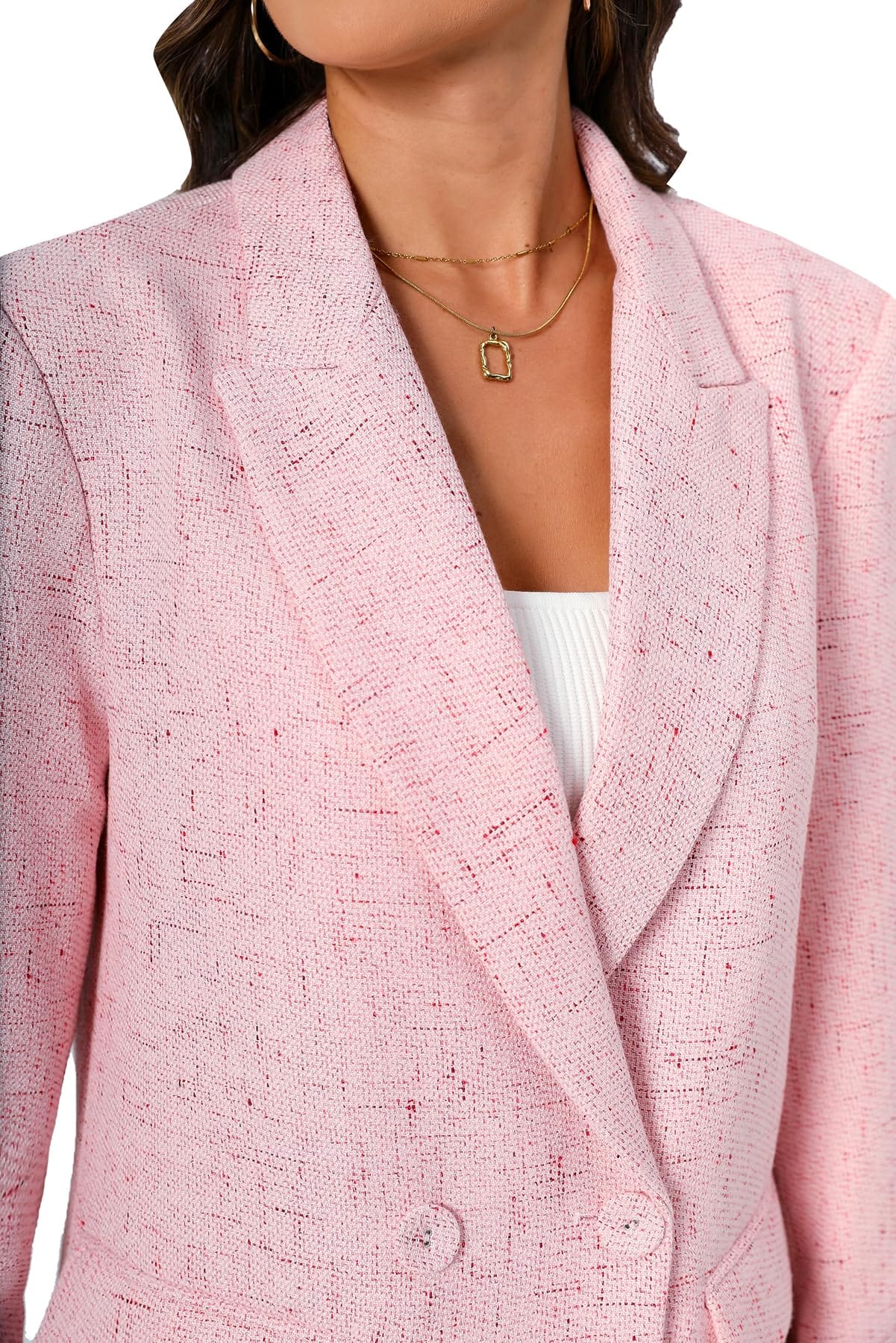 Chaqueta de traje de gran tamaño con doble botonadura para mujer, chaqueta de manga larga, informal, estilo novio, chaqueta de trabajo para oficina con bolsillos