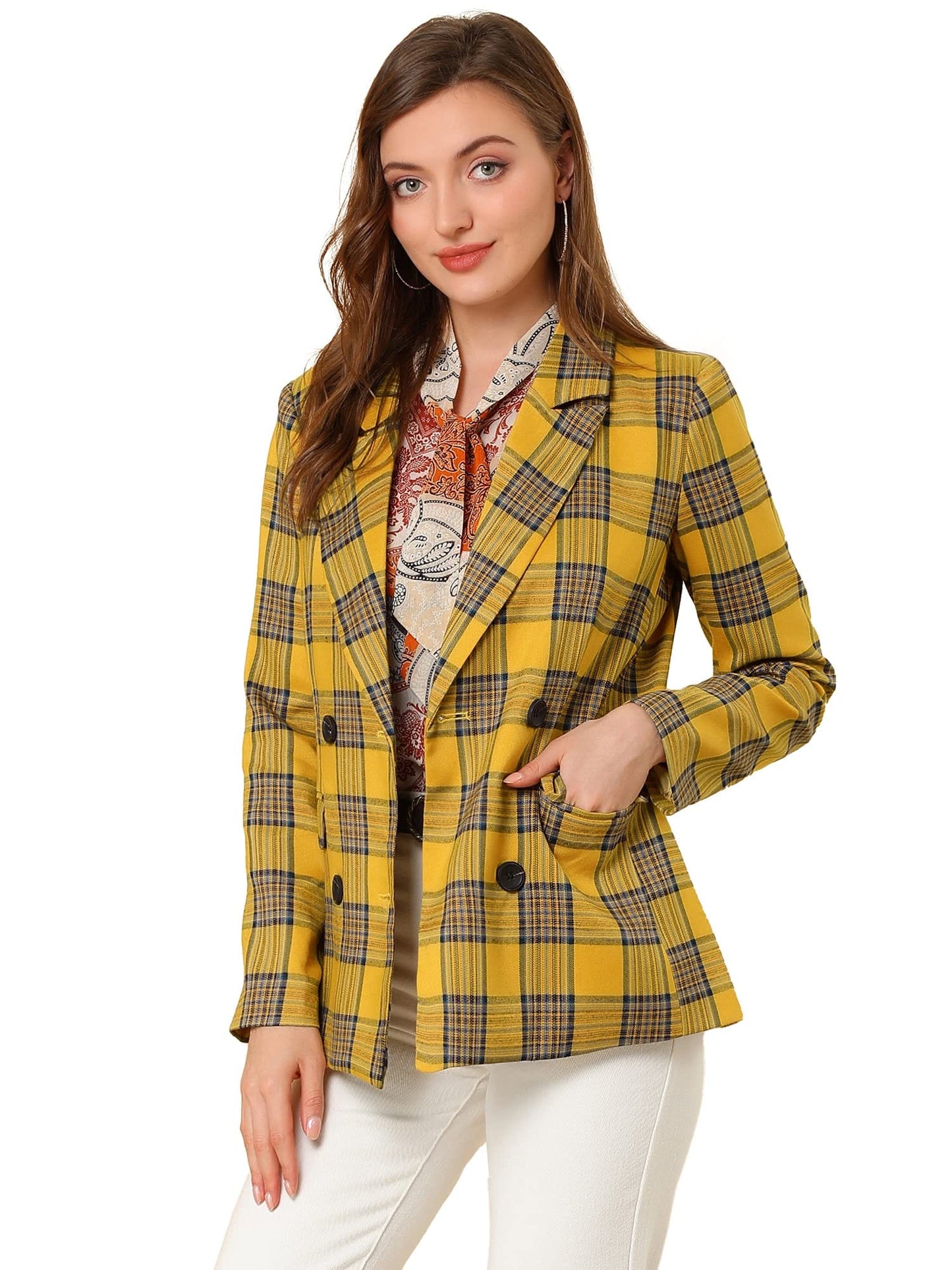 Allegra K Women's Notched Lapel Double Breasted Work Formal Blazer Jacket