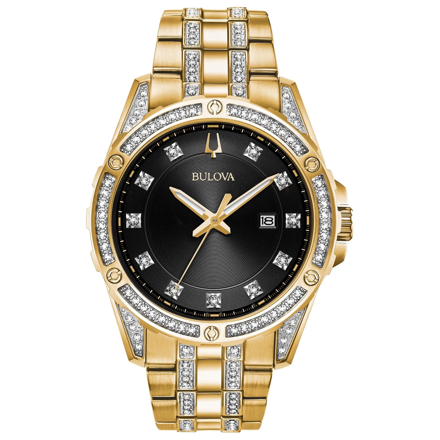 Bulova Set de regalo para hombre con detalles de cristal, reloj de cuarzo con fecha de 3 manecillas y collar de cadena con etiqueta para perro 