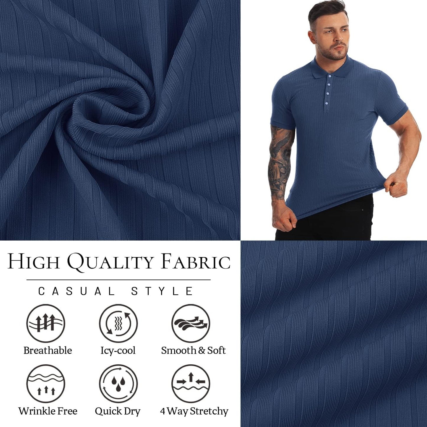 Muscle Polo Shirts for Men Slim Fit Short Sleeve Golf Shirts Men Dry Fit Shirts Casual Stylish Clothes