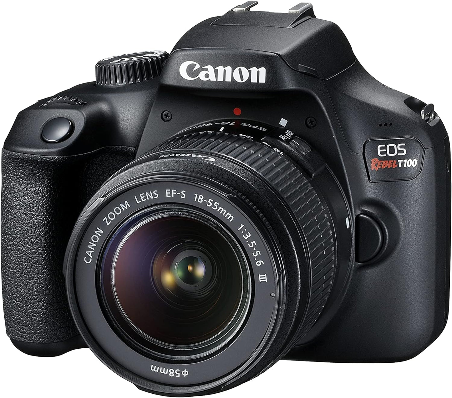 Appareil photo reflex numérique Canon EOS Rebel T100 avec objectif EF-S 18-55 mm f/3.5-5.6 III, capteur CMOS APS-C 18 MP, Wi-Fi intégré, viseur optique, images impressionnantes et vidéos Full HD, carte SD de 32 Go incluse 