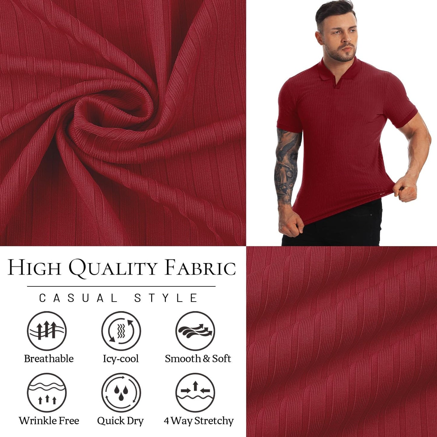 Muscle Polo Shirts for Men Slim Fit Short Sleeve Golf Shirts Men Dry Fit Shirts Casual Stylish Clothes