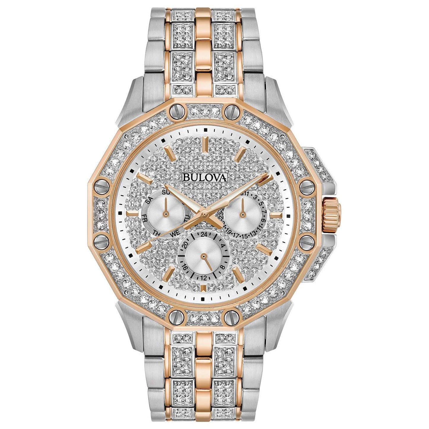 Bulova Montre à quartz chronographe Octava en cristal pour homme, cadran en cristal pavé 