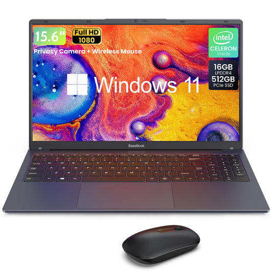 Ordinateur portable 15,6" avec Ethernet, processeur Intel Jasper Lake de 11e génération, ordinateur portable Windows 11 pour étudiant et homme d'affaires, 16 Go de RAM et 512 SSD, fonction complète Type-C, 1080P FHD IPS, HDMI, gris 