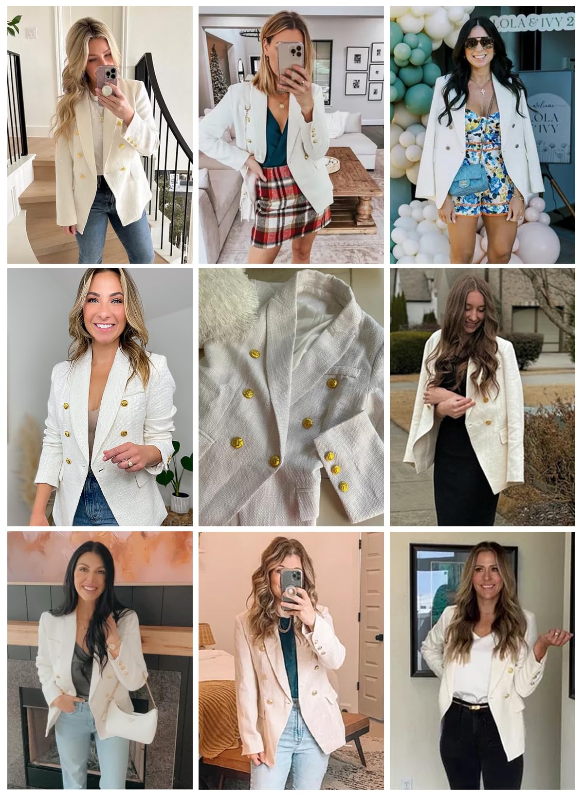 Happy Sailed Blazers de Tweed para Mujer Casual Manga Larga Doble Botonadura Frente Abierto Blazer Chaquetas Trajes de Trabajo 