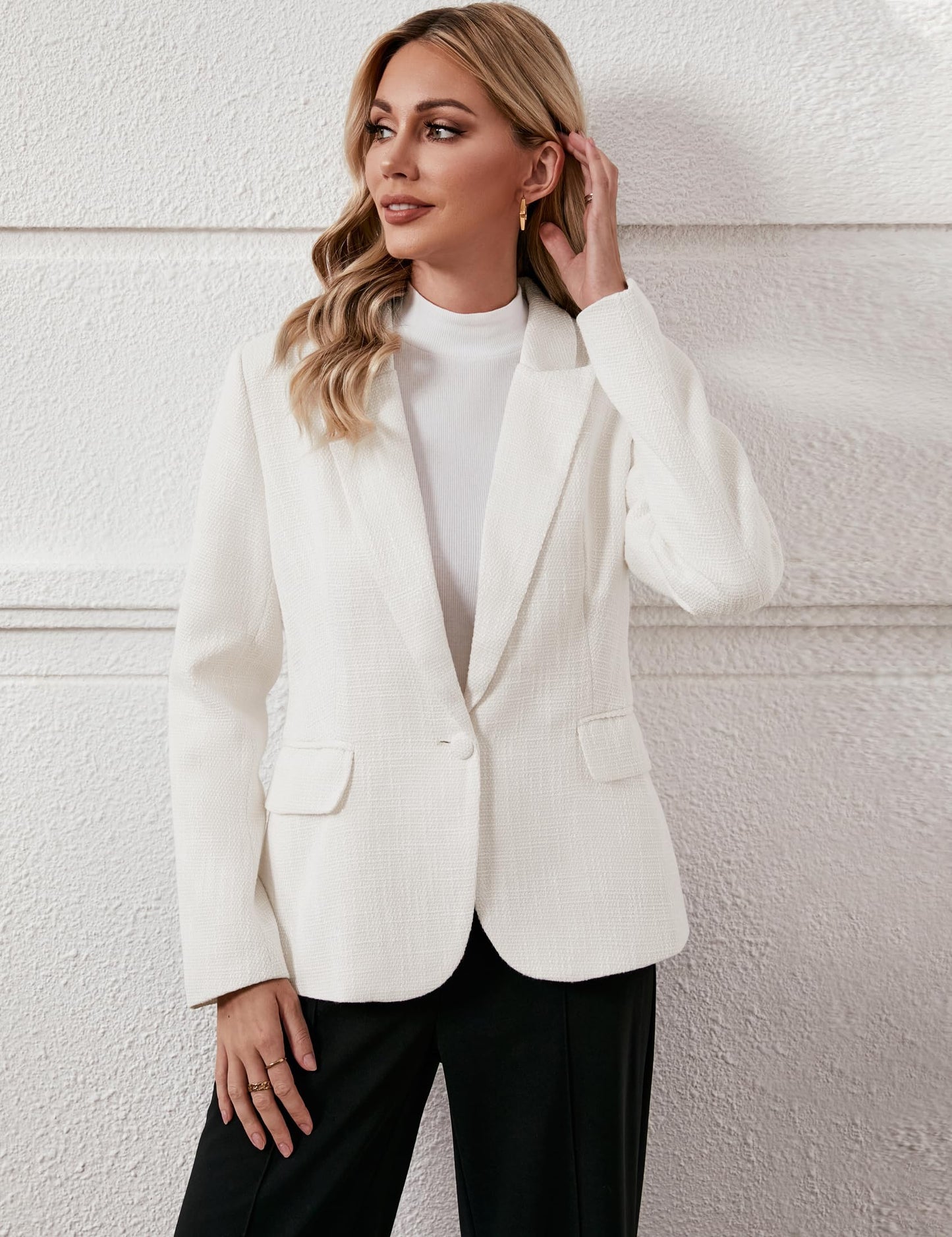 Luvamia Tweed Blazers pour femmes affaires décontracté habillé Blazer veste costumes de travail bureau tenues professionnelles à manches longues