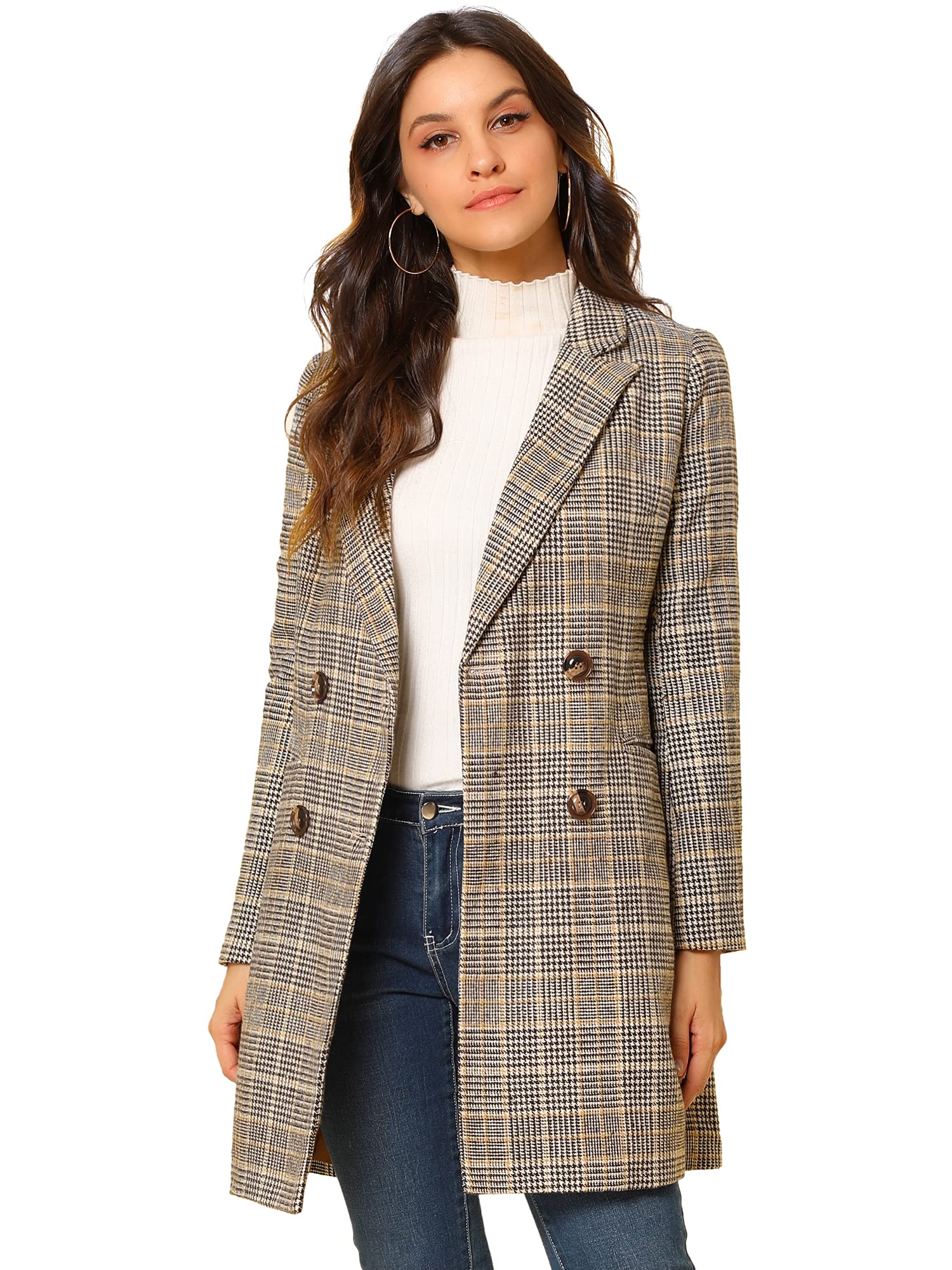 Allegra K Manteau blazer croisé à revers cranté pour femme 