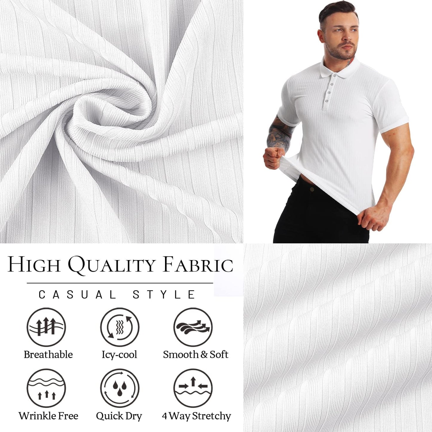 Muscle Polo Shirts for Men Slim Fit Short Sleeve Golf Shirts Men Dry Fit Shirts Casual Stylish Clothes