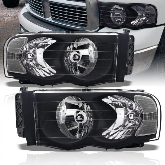 AJP Distributors Front Bumper Driving Signal Headlights Headlamps Head Lights Lamps Driver + Passenger Assembly Pair Set Compatible/Replacement For Ram 1500 2500 3500 2002 2003 2004 2005 02 03 04 05