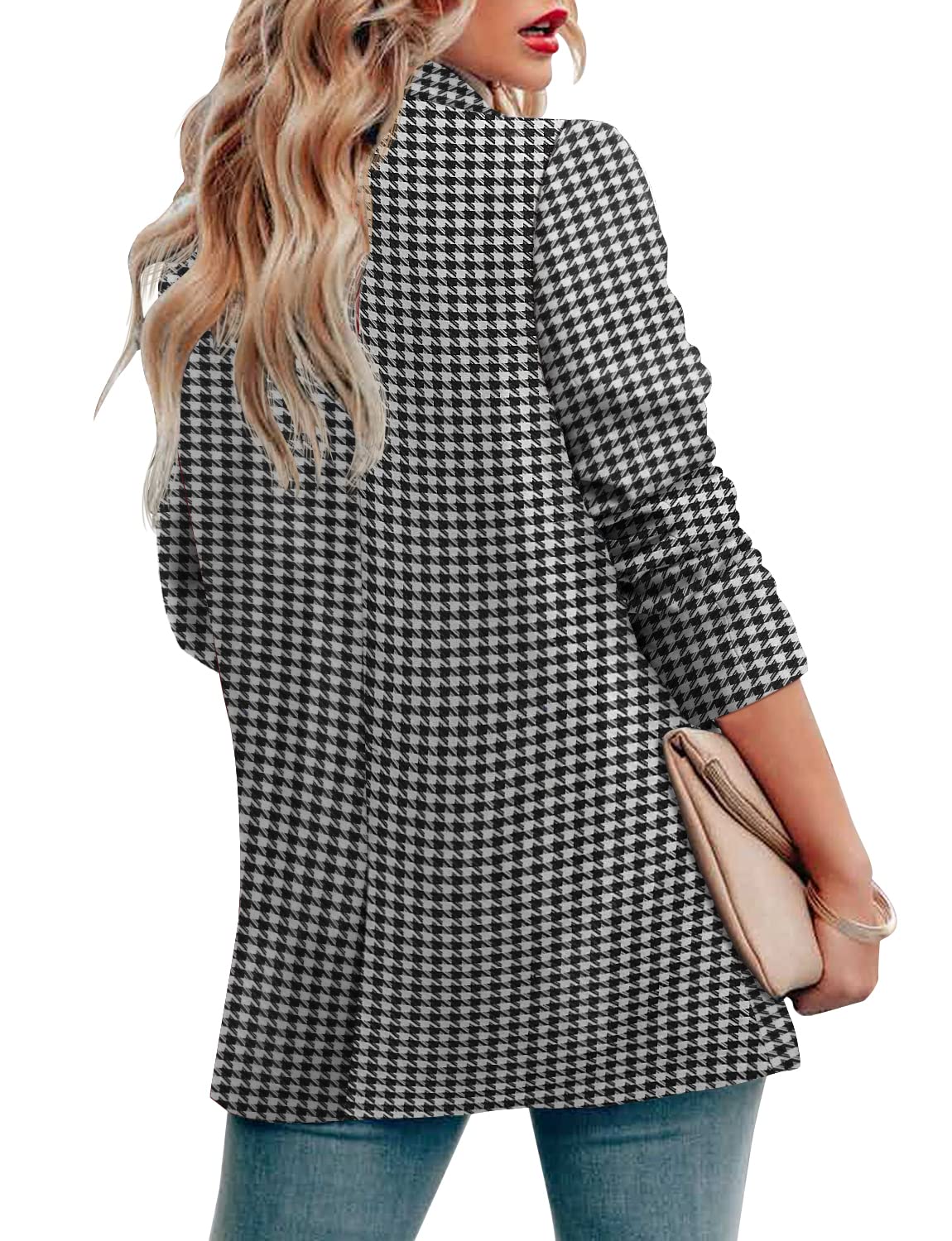 CRAZY GRID Womens Casual Blazer Jacket Long Sleeve Open Front Work Office Blazer Lapel Button Jacket